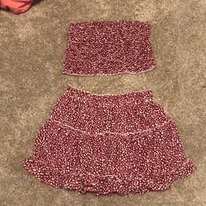 ZAFUL two-piece red pattern tube top and skirt set